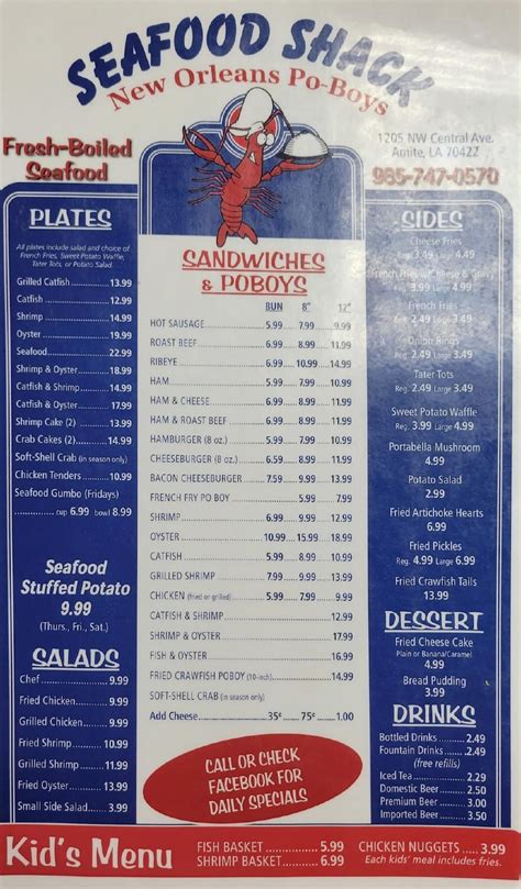 Online Menu of Seafood Shack Restaurant, Amite, .